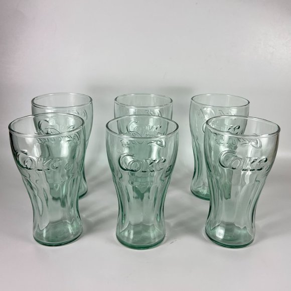Vtg Coca Cola Coke Green Embossed Bell Shaped Juice Glasses Collectible Lot of 6 - Picture 3 of 14